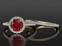 3 CT Round Cut Red Ruby Diamond 925 Sterling Silver Halo Wedding Bridal Set