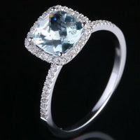 1 CT Cushion Cut Aquamarine Diamond 925 Sterling Silver Halo Engagement Ring