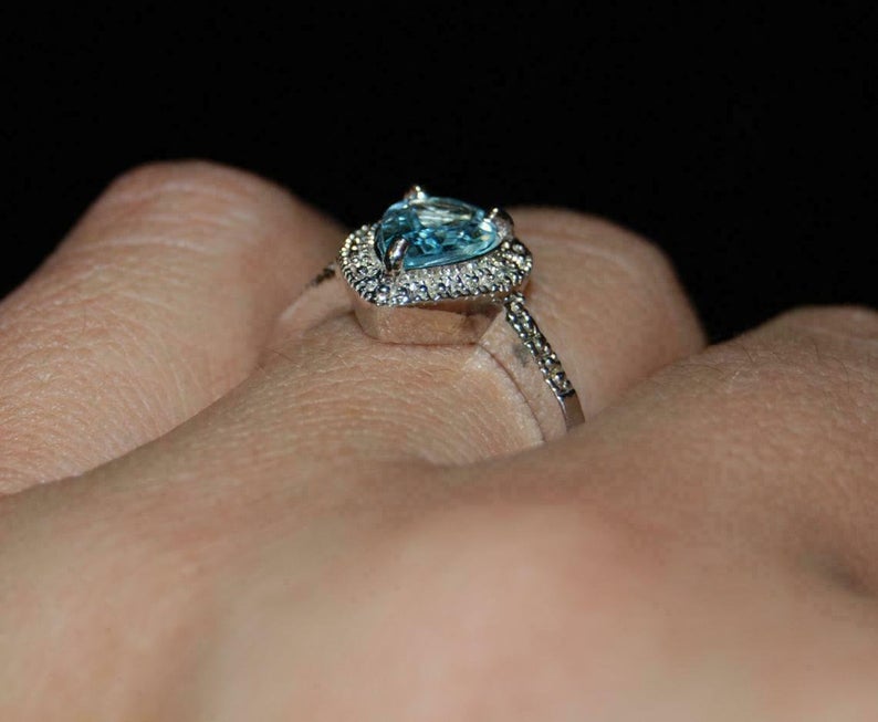 1 CT Pear Cut Blue Topaz Diamond Women Halo Wedding Ring 925 Sterling Silver - atjewels.in