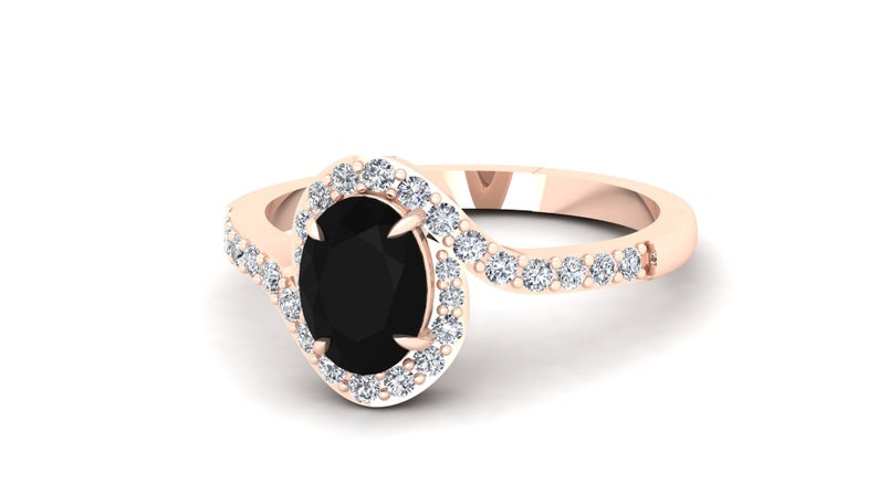 1 CT Oval Cut Black Onyx Diamond Rose Gold Over On 925 Sterling Silver Women Halo Anniversary Ring