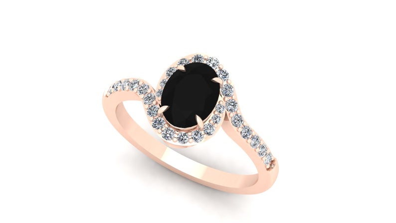 1 CT Oval Cut Black Onyx Diamond Rose Gold Over On 925 Sterling Silver Women Halo Anniversary Ring