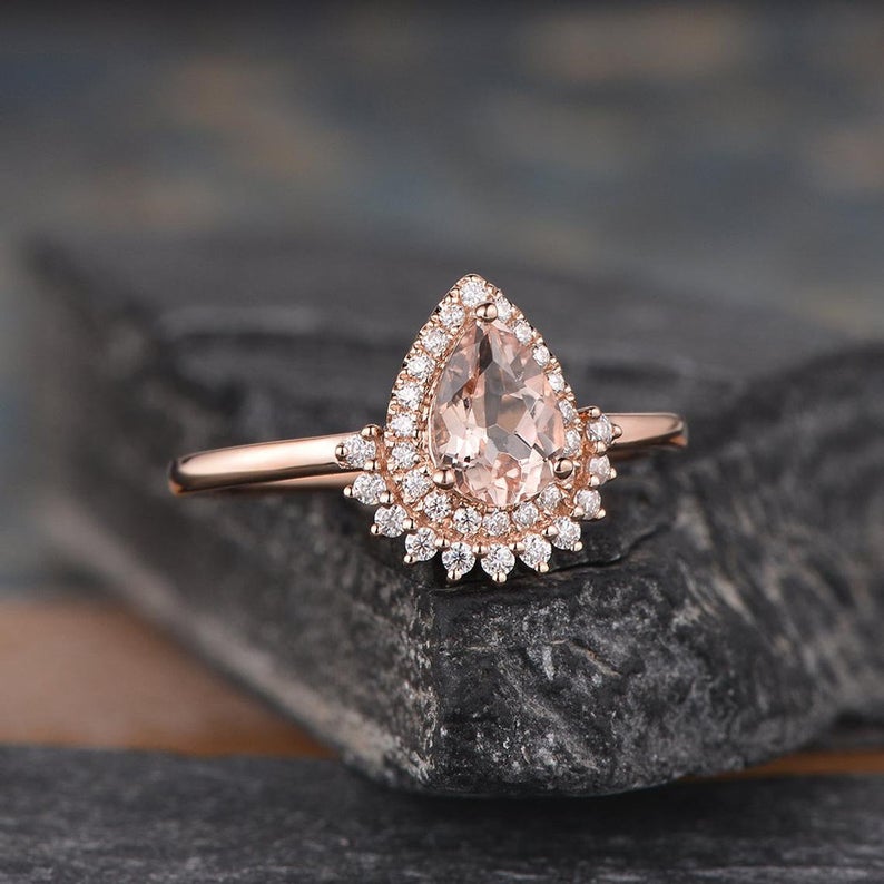 2.50 Ct Pear Cut Peach Morganite Rose Gold Over On 925 Sterling Silver Halo Engagement Ring