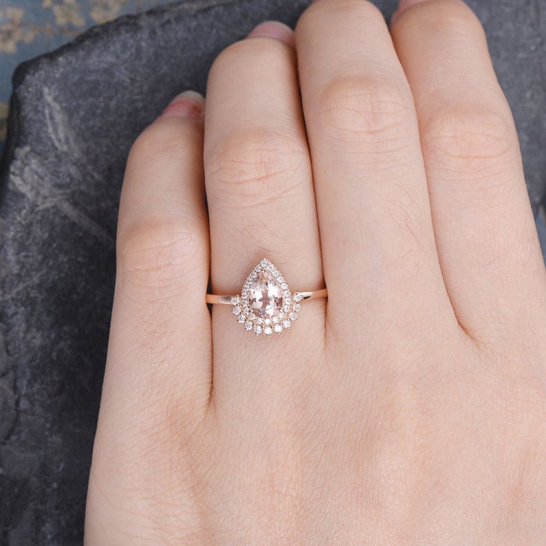 2.50 Ct Pear Cut Peach Morganite Rose Gold Over On 925 Sterling Silver Halo Engagement Ring