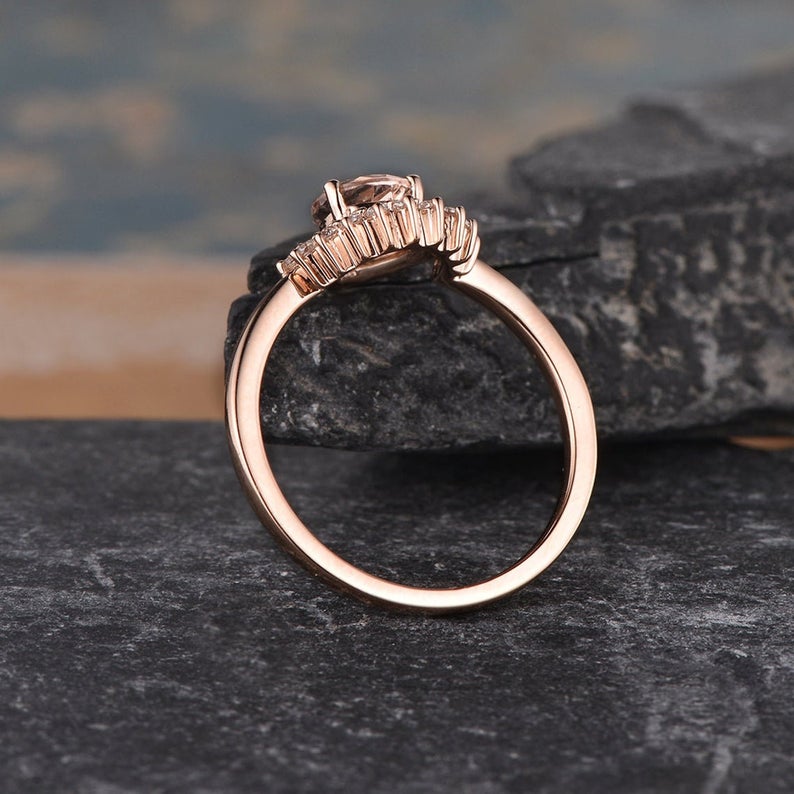 2.50 Ct Pear Cut Peach Morganite Rose Gold Over On 925 Sterling Silver Halo Engagement Ring