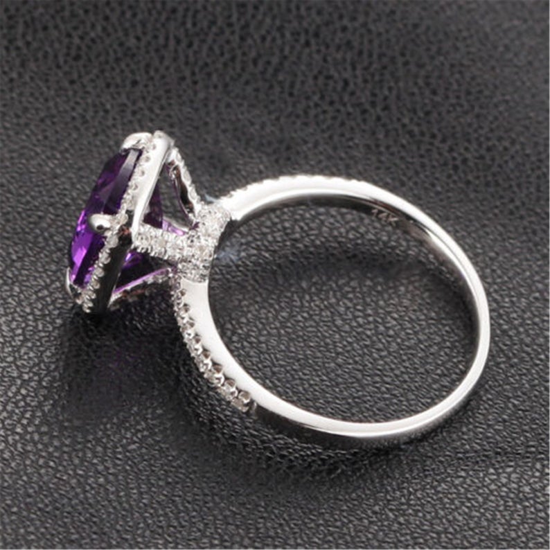 2 CT Cushion Cut Amethyst Diamond 925 Sterling Silver Halo Anniversary Ring - atjewels.in