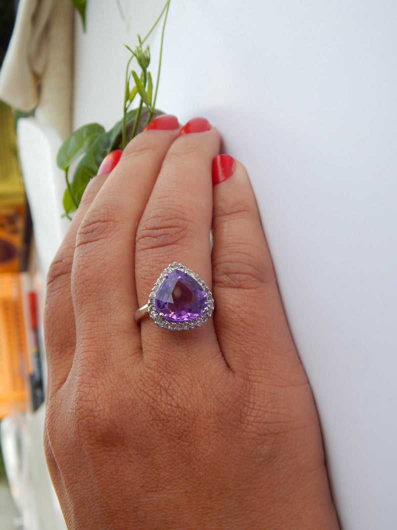 3 CT Pear Cut Amethyst Diamond 925 Sterling Silver Halo Anniversary Ring