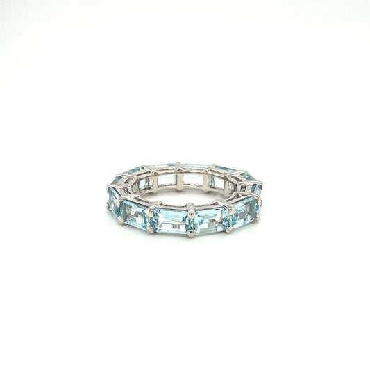 1 CT Emerald Cut Aquamarine Diamond 925 Sterling Silver Full Eternity Wedding Band Ring