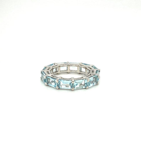 1 CT Emerald Cut Aquamarine Diamond 925 Sterling Silver Full Eternity Wedding Band Ring