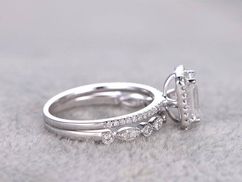 1 CT Emerald Cut Diamond 925 Sterling Silver Bridal Set For Women
