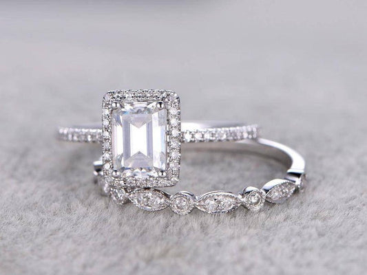 1 CT Emerald Cut Diamond 925 Sterling Silver Bridal Set For Women