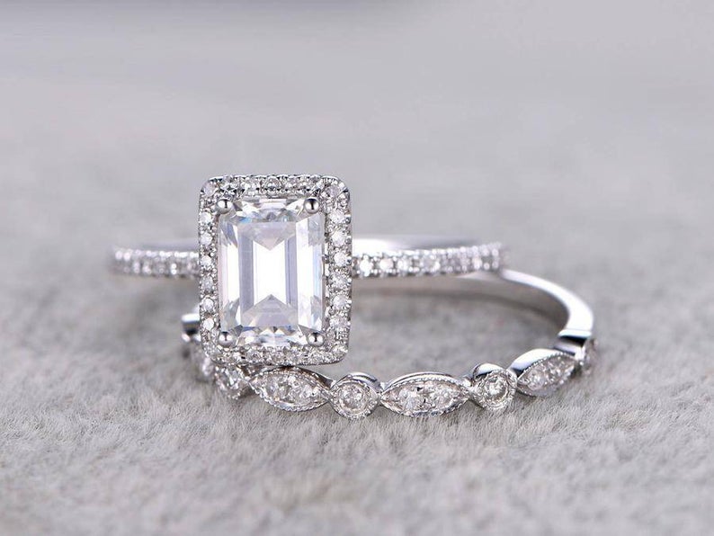 1 CT Emerald Cut Diamond 925 Sterling Silver Bridal Set For Women