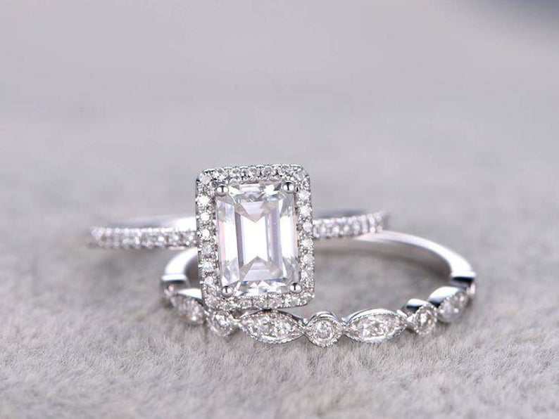 1 CT Emerald Cut Diamond 925 Sterling Silver Bridal Set For Women
