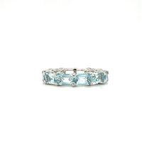 1 CT Emerald Cut Aquamarine Diamond 925 Sterling Silver Full Eternity Wedding Band Ring