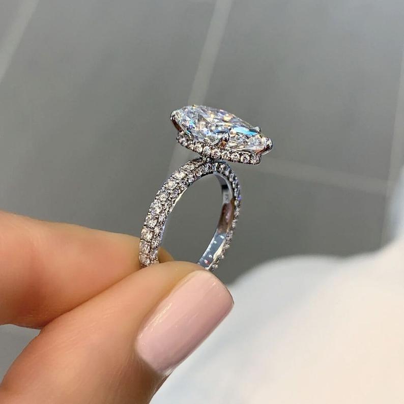 3 CT Pear Cut Diamond 925 Sterling Silver Halo Anniversary Ring