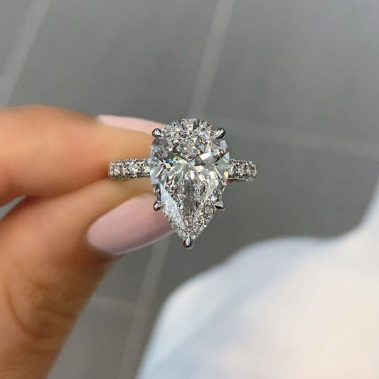 2 CT Pear Cut Diamond 925 Sterling Silver Halo Anniversary Ring