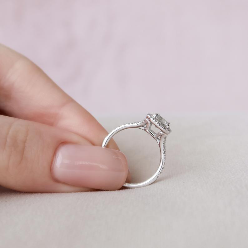 1.00 CT Emerald Cut Diamond 925 Sterling Silver Halo Engagement Ring