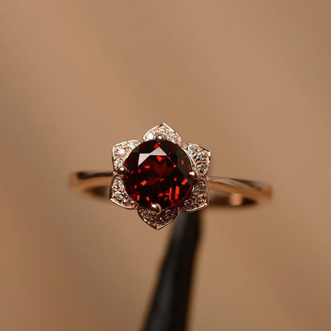 1.75 Ct Round Cut Red Garnet Rose Gold Over On 925 Sterling Silver Floral Engagement Ring
