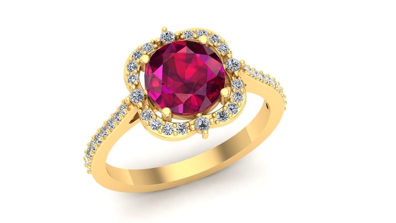 2 CT Sterling Silver Ruby Round Cut Diamond Women Halo Ring Gift For