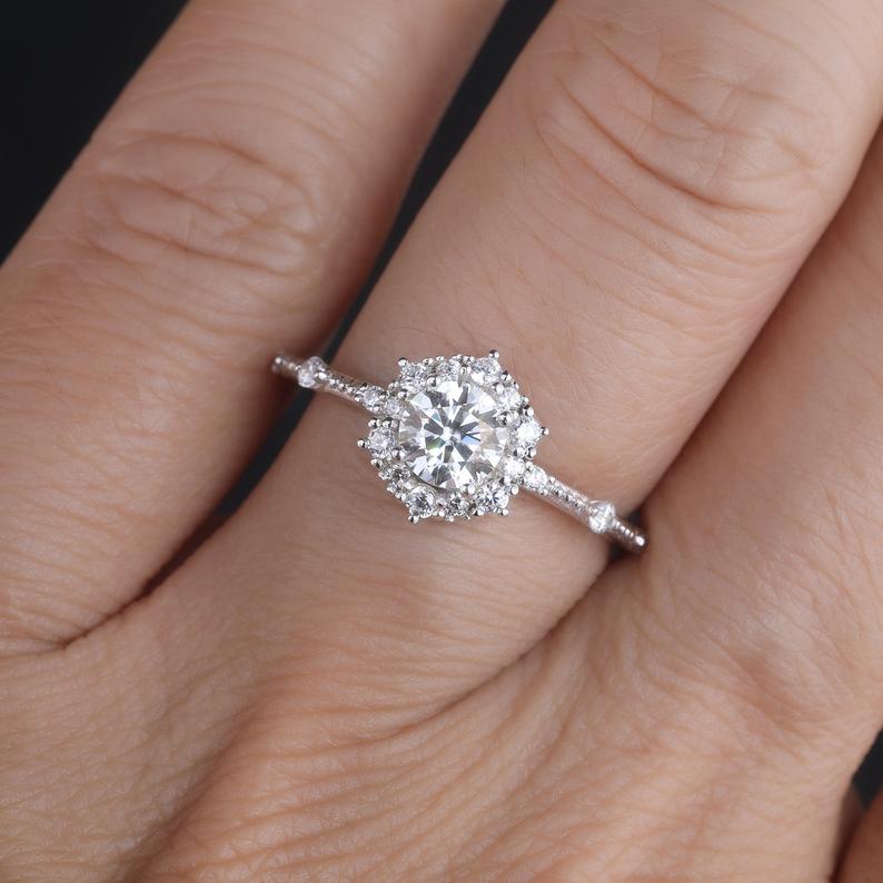 1 CT 925 Sterling Silver Round Cut Diamond Wedding Anniversary Ring