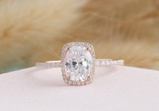 3 CT Oval Cut Diamond Rose Gold Over On 925 Sterling Silver Halo Wedding Ring For Women