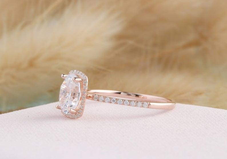 3 CT Oval Cut Diamond Rose Gold Over On 925 Sterling Silver Halo Wedding Ring For Women