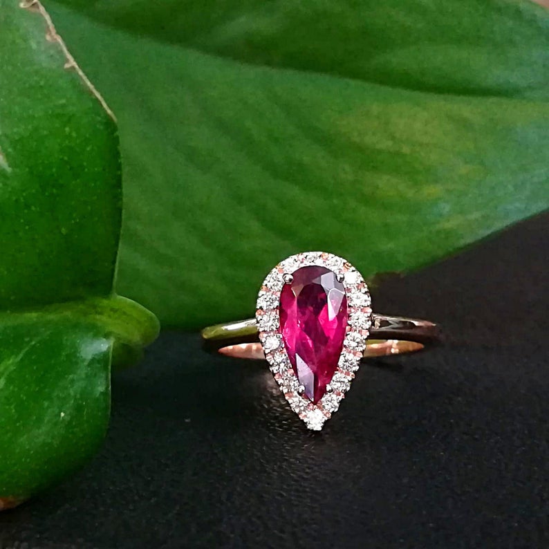 1 CT Pear Cut Pink Tourmaline Diamond Rose Gold Over On 925 Sterling Silver Halo Engagement Ring