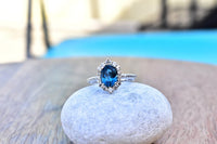 1 CT Oval Cut London Blue Topaz Diamond White Gold Over On 925 Sterling Silver Halo Anniversary Ring For Her