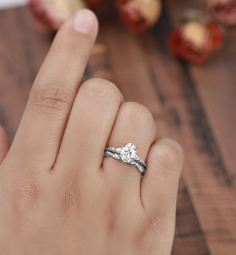 2.75 Ct Oval Cut White Topaz 925 Sterling Silver Infinity Band Engagement Bridal Ring Set