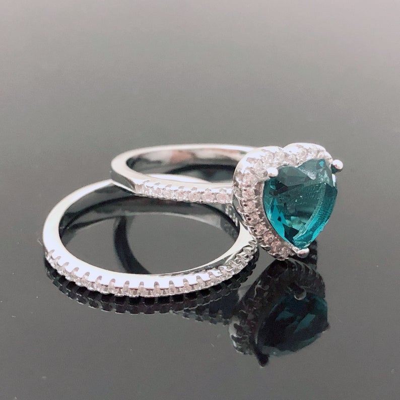 1 CT Heart Cut Blue Topaz Diamond 925 Sterling Silver Halo Promise Ring