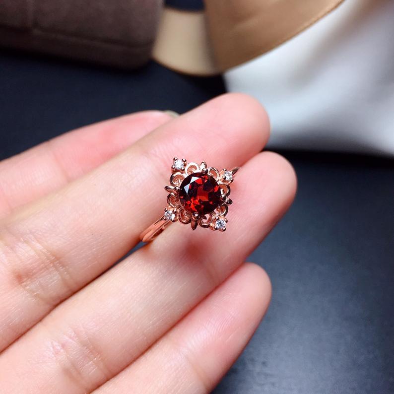1 Ct Round Cut Red Garnet Vintage Engagement Ring Rose Gold Over On 925 Sterling Silver