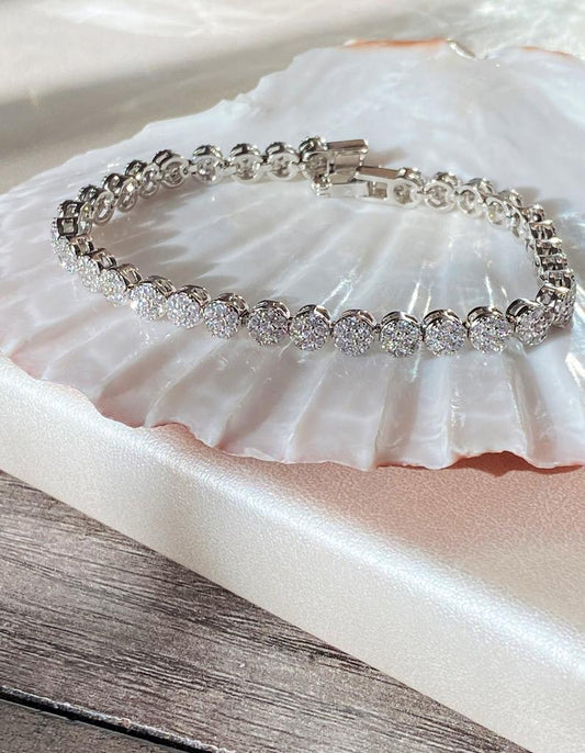 10 CT Round Cut CZ Diamond White Gold Over On 925 Sterling Silver 7" Flower Tennis Bracelet For Women