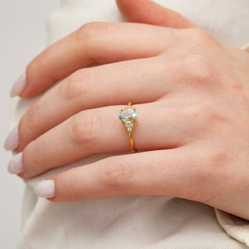 2 CT Oval Cut Aquamarine Diamond 925 Sterling Silver Halo Proposal Ring