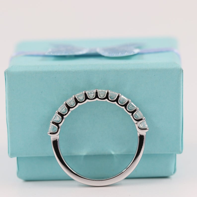 1.7 CT Emerald Cut Diamond 925 Sterling Silver Half Eternity Wedding Band Ring