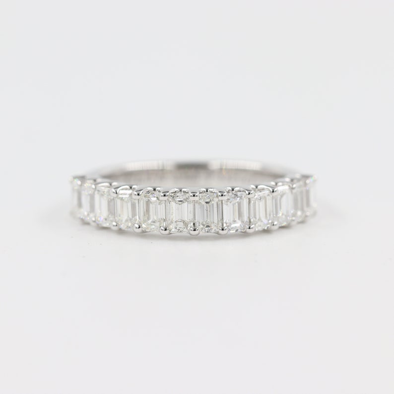 1.7 CT Emerald Cut Diamond 925 Sterling Silver Half Eternity Wedding Band Ring