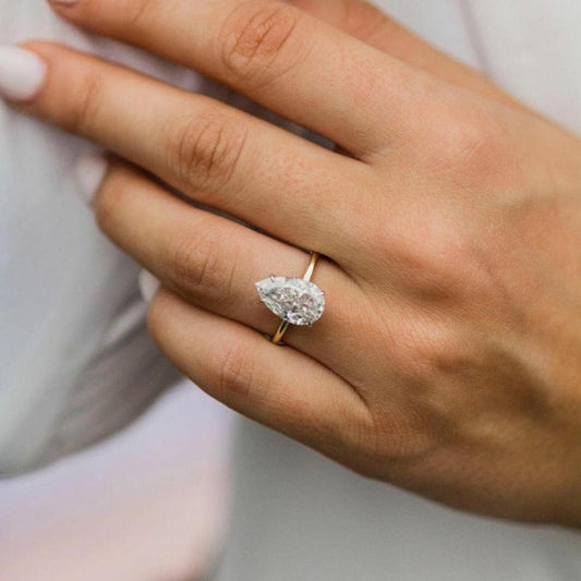 2.25 Ct Pear Cut White CZ Yellow Gold Over On 925 Sterling Silver Solitaire Engagement Ring