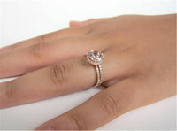 1.17 CT Round Cut Morganite Diamond 925 Sterling Silver Halo Wedding Bridal Ring Set