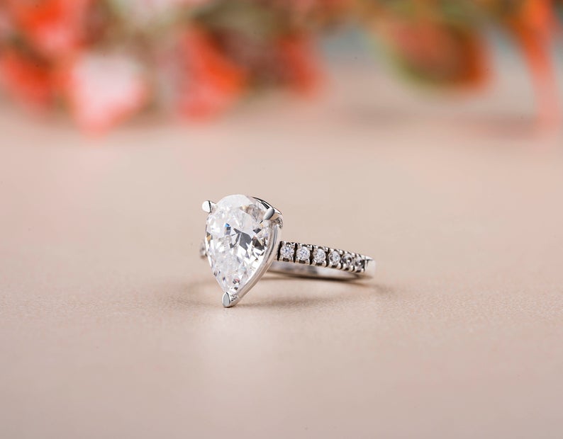 1 CT Pear Cut Diamond 925 Sterling Silver Halo Wedding Ring