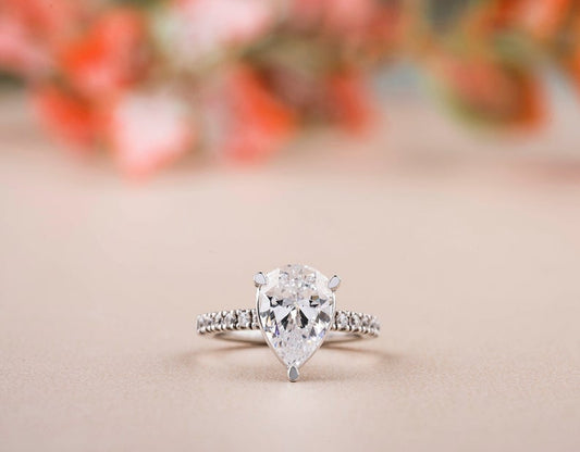1 CT Pear Cut Diamond 925 Sterling Silver Halo Wedding Ring