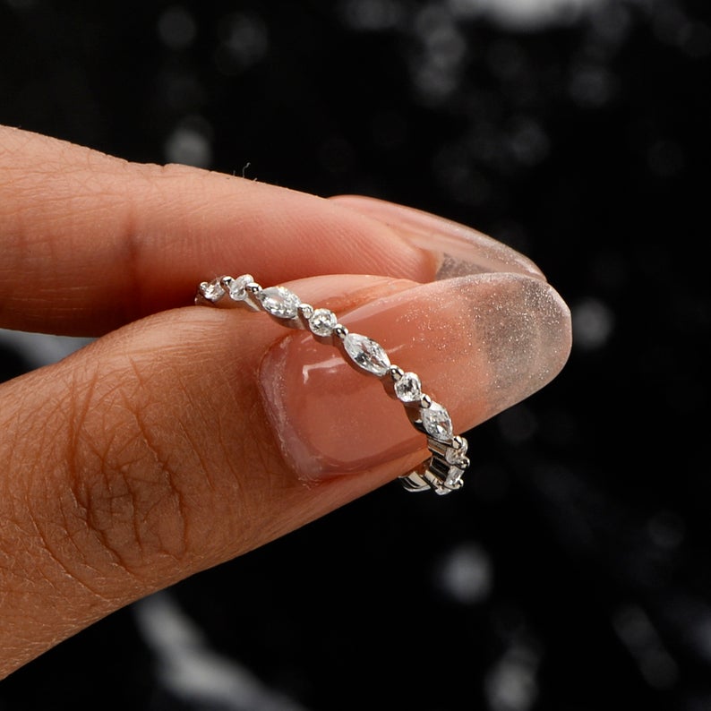 1 CT Marquise Cut Diamond 925 Sterling Silver Full Eternity Wedding Band Ring for Women
