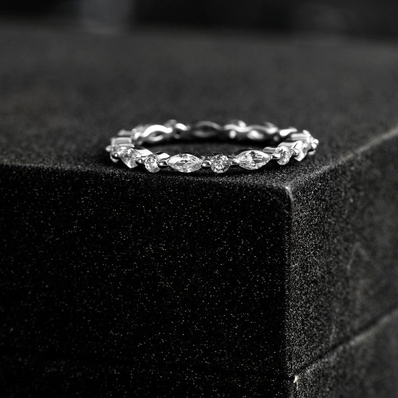 1 CT Marquise Cut Diamond 925 Sterling Silver Full Eternity Wedding Band Ring for Women
