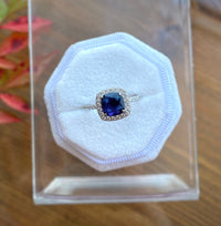 2 CT Cushion Cut Blue Sapphire Diamond 925 Sterling Silver Halo Engagement Ring