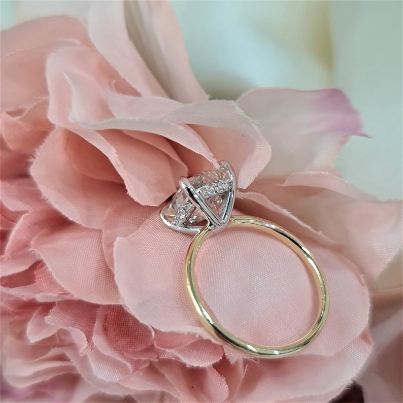 2 CT Cushion Cut Diamond Yellow Gold Over On 925 Sterling Silver Engagement Ring