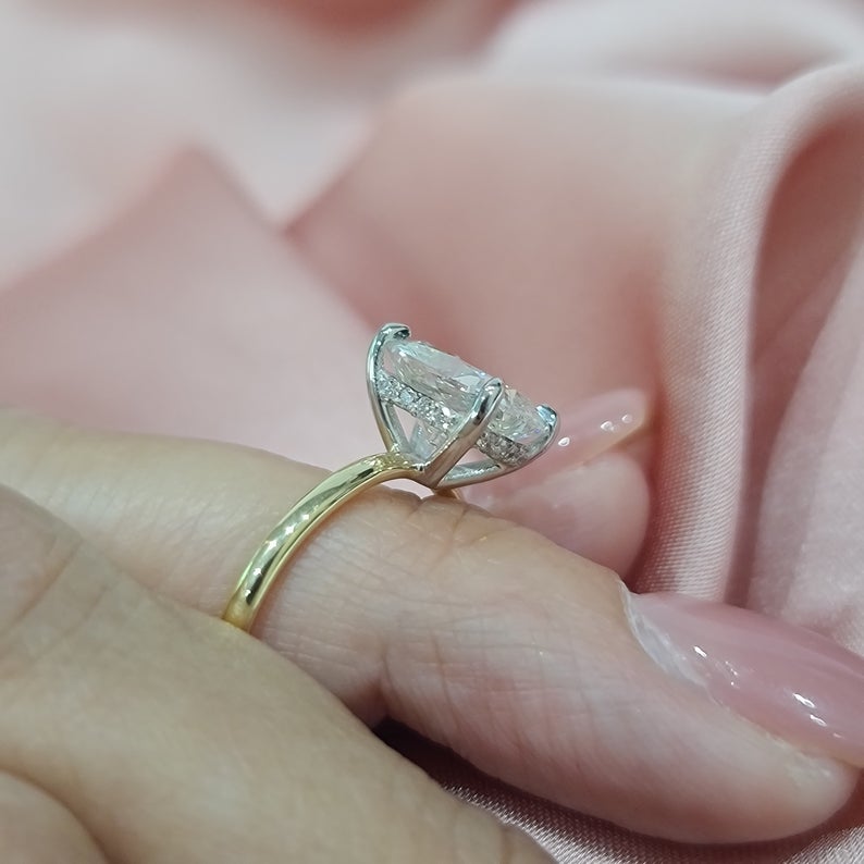 2 CT Cushion Cut Diamond Yellow Gold Over On 925 Sterling Silver Engagement Ring
