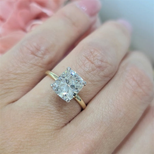 2 CT Cushion Cut Diamond Yellow Gold Over On 925 Sterling Silver Engagement Ring