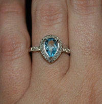 1 CT Pear Cut Blue Topaz Diamond Women Halo Wedding Ring 925 Sterling Silver