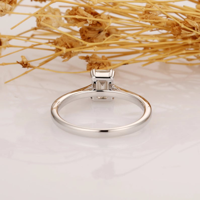 1 CT Emerald Cut Diamond 925 Sterling Silver Solitaire Engagement Ring