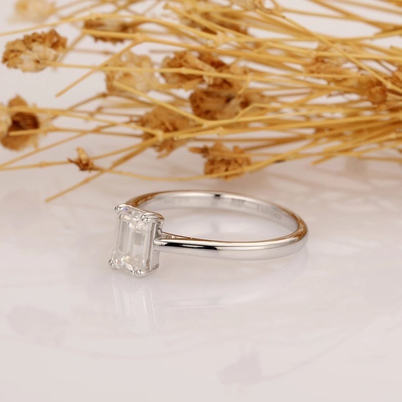 1 CT Emerald Cut Diamond 925 Sterling Silver Solitaire Engagement Ring