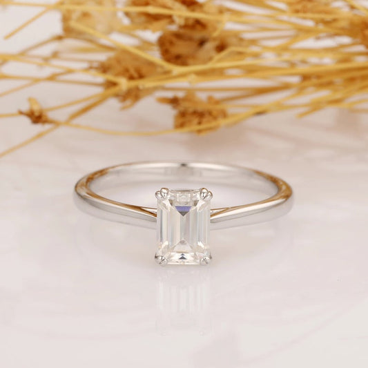 1 CT Emerald Cut Diamond 925 Sterling Silver Solitaire Engagement Ring