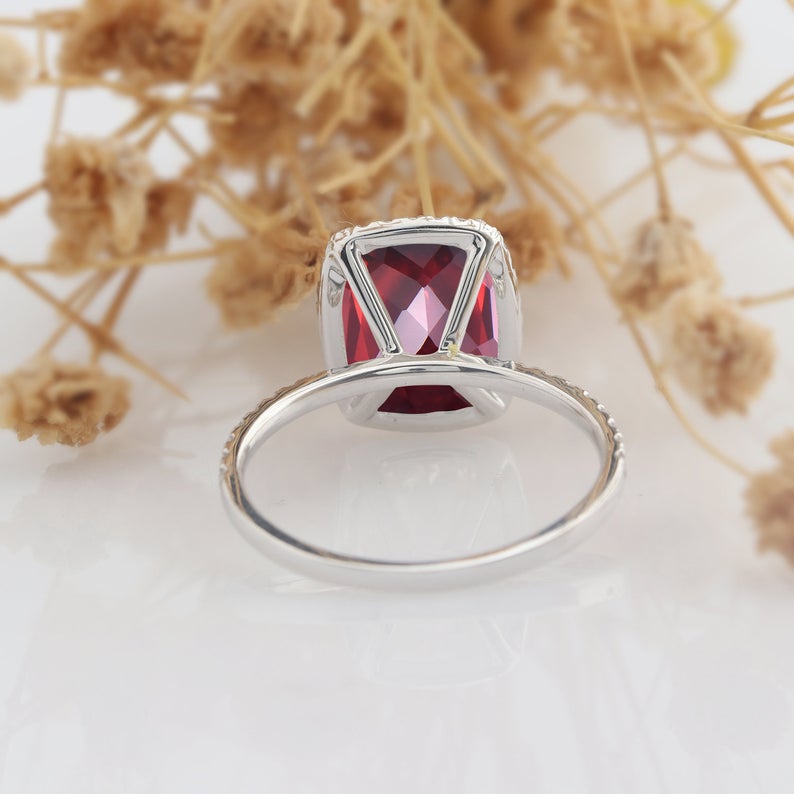 2.00 Ct Cushion Cut Red Garnet 925 Sterling Silver Halo January Birthstone Ring