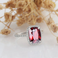 2.00 Ct Cushion Cut Red Garnet 925 Sterling Silver Halo January Birthstone Ring